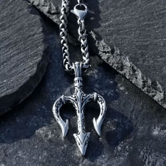 Nordic Viking Amulet Poseidon Trident Stainless Steel Pendant Necklace